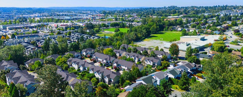 Aerial view of Langley neighbourhoods