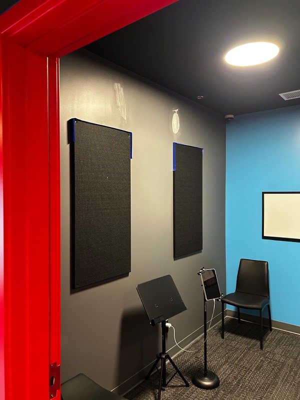 Small practice booth after repairs and painting